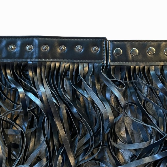 Black Long Fringe Vegan Leather Adjustable Belt - Picture 5 of 6